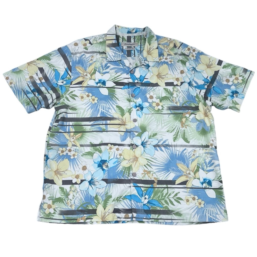 TOMMY BAHAMA SILK BLEND FLORAL SHORT SLEEVED ORIGINAL FIT CAMP SHIRT